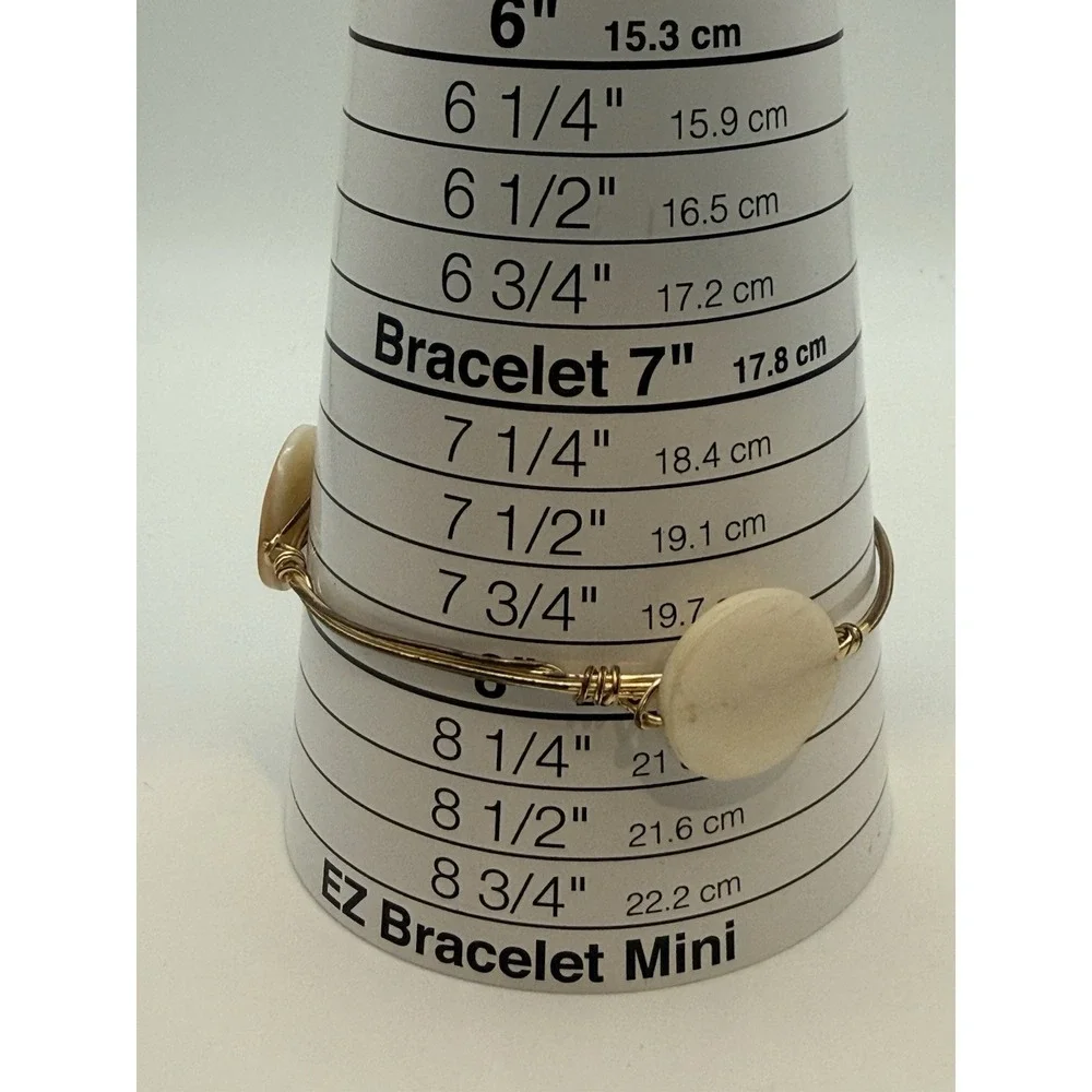 Wire Wrapped Bangle Bracelet Cream Stone Or Shell Size 7.75